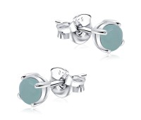 Green Quartz Stone Silver Ear Stud STS-5334-4